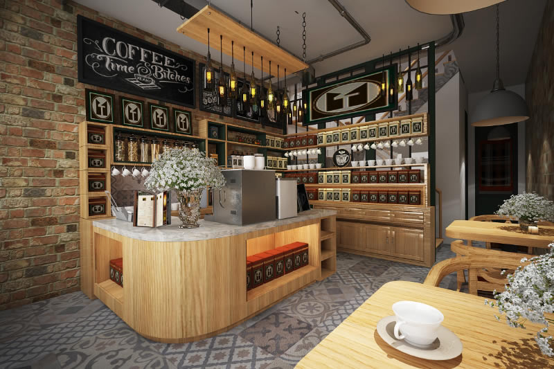 Thiết kế thi công quầy bar nhà hàng cà phê tại Hà Tĩnh